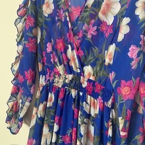 Kate & Lily Boho Floral Maxi Dress Size 8 Fairy Cutout Slit Sleeve Cottagecore